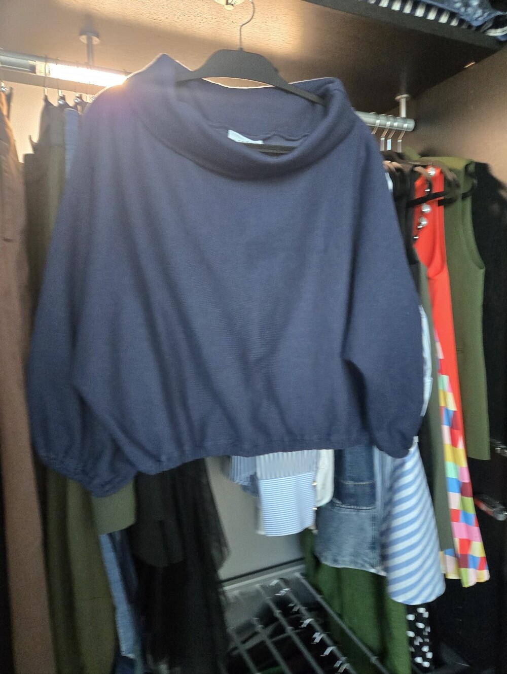 bryn Walker Navy Cowl-Neck Lightweight Oversized Sweater